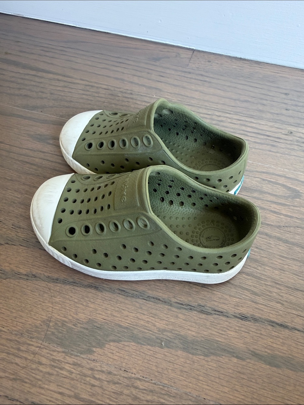 Native Shoes Olive Green Slip-On Water Sneakers with White Toe